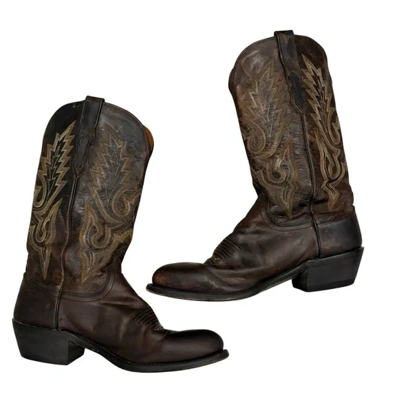 Lucchese Brown Leather Western Cowboy Boots, Sz 9D - Picture 1 of 16